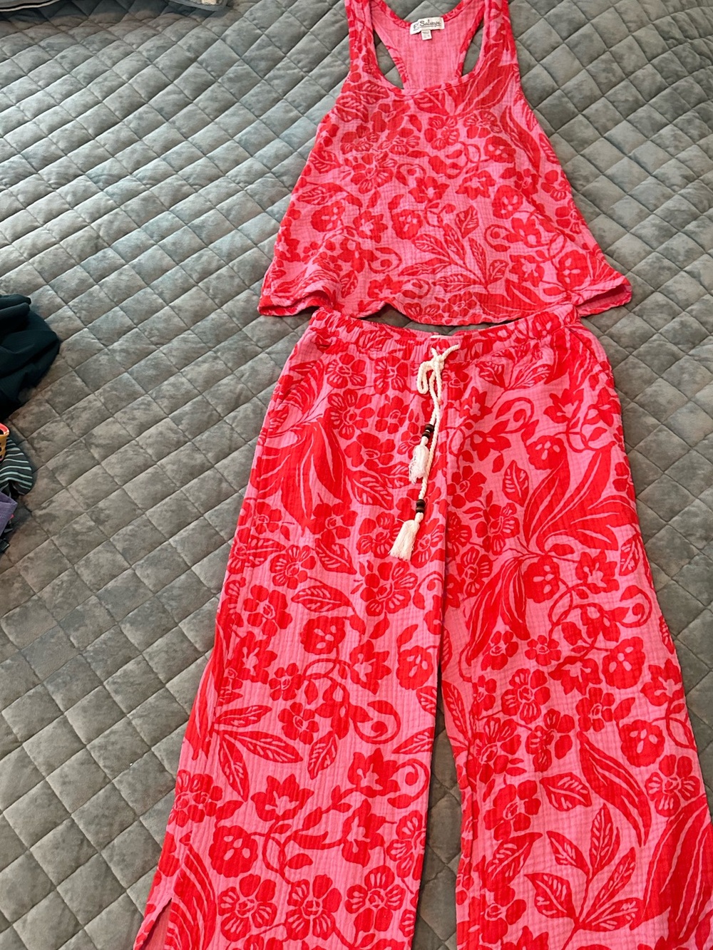 PJ Salvage Pink Floral Tank and Wide-Leg Lounge Set - Picture 2 of 6